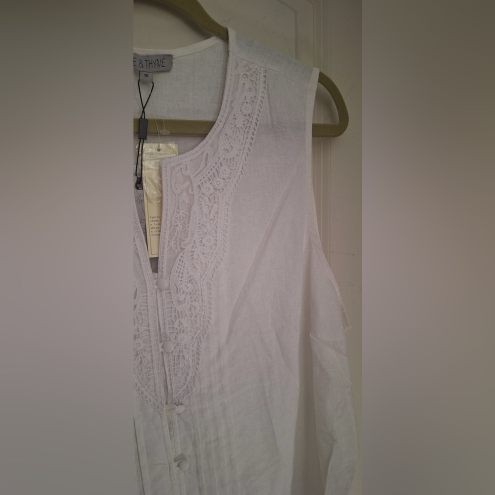 Rose & thyme Elegant White linen rayon Sleeveless Top 1x seacore beach summer - Picture 5 of 11